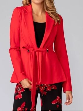 Joseph Ribkoff Red Tie-Waist Blazer Jacket